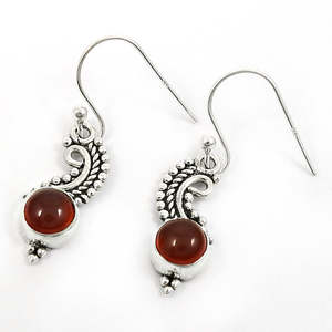 Boucles d'oreilles à la mode en argent sterling massif 925 bijoux de mode de personnalité rétro avec des bijoux de bohème de pierre précieuse de cornaline - Product Image 1