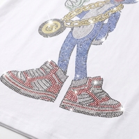 T-shirt blanc en coton pour homme avec strass pour motif, manches courtes, col rond, style urbain, coupe classique, écologique, haute qualité