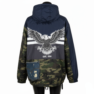 Chaqueta cortavientos de estilo callejero para mujer, tela de nailon 220 GSM, Panel multicolor con bordado de Calavera, chaqueta con logotipo personalizado para mujer - Product Image 2