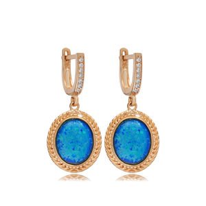 Forme ovale bleu opale charme balancent boucle d'oreille en gros turc fabriqué à la main 925 en argent Sterling bijoux fins pour les femmes - Product Image 5