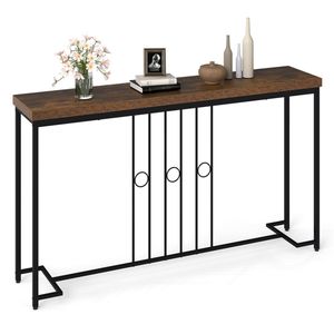 Table console industrielle étroite de 55 pouces avec plateau en bois rustique, capacité de 175 lb, neuve - Product Image 3