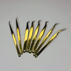 Pinzas de Extensión de Pestañas Russian Volume Gold Plasma 45/90 Grados, de Acero Inoxidable, Antiestáticas y Duraderas para Aislamiento de Pestañas - Product Image 1