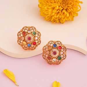 Antique Style Zinc Alloy Religious <b>Stud</b> <b>Earrings</b> 190949 Zircon Brass Pearl <b>Turquoise</b> Flower Bezel Setting for Wedding Party - Product Image 2