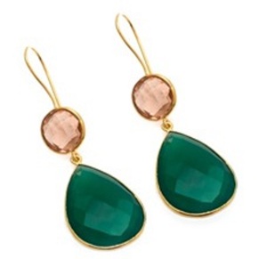 Pendientes de plata de ley 925 y piedra preciosa de cuarzo, ónix verde y champán, con forma de pera y redonda, novedad - Product Image 1