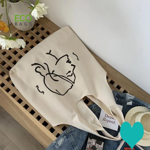 Custom Printed Organic Cotton Canvas Tote <b>Bag</b> Eco-Friendly Reusable Modern <b>Medium</b> <b>Size</b> Promotional Use Letter Pattern Shopping - Product Image 2