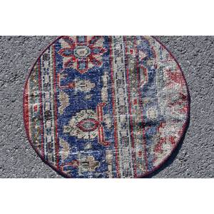 Alfombra de lana turca vintage de 19x19 pies, diseño de retazos azul y rojo, técnica de tejido plano para decoraciones de sala de estar - Product Image 5