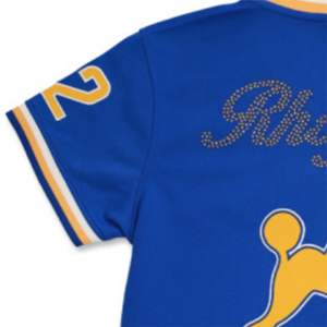 Sigma Gamma Rho Royal Blue <b>Women</b> Football Jersey with Embroidered Logos Studded Front Shoulder Design Lightweight Polyester <b>Top</b> - Product Image 4