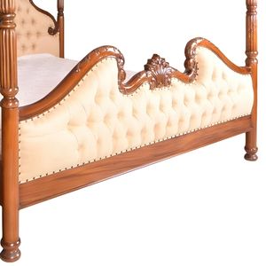 Cama con Dosel Tapizada en Cuero Genuino y Madera de Caoba Maciza de Lujo, Diseño Clásico Hecho a Mano, para Hotel, Villa o Dormitorio Residencial - Product Image 5