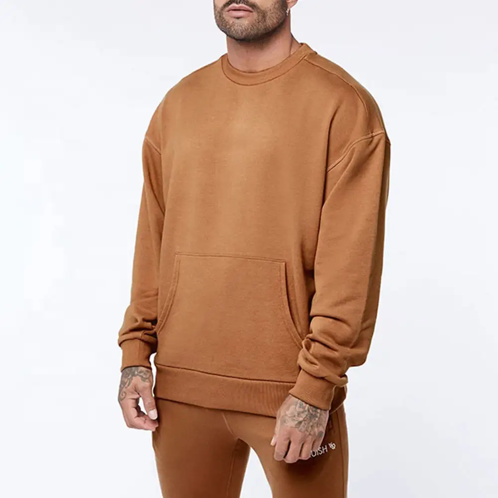 Casual Voorzak Groothandel Custom Blanco Tech Fleece Kangoeroe Zak Oversized Mannen Sweatshirt Met Ronde Hals