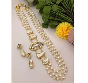 Impresionante Juego de Collar y Aretes de Perlas Auténticas de la Mejor Calidad, Estilo Antiguo, para Fiestas y Eventos, Colección para Mujer - Product Image 1