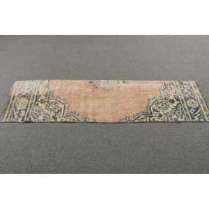 Alfombra Vintage de 1.6x6.3 pies, Alfombra Turca, Alfombra de Lana Azul Camuflaje - Product Image 3