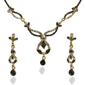 The99Jewel Collier plaqué or serti de pierres noires autrichiennes 1103903 Parure de bijoux tendance - Product Image 1