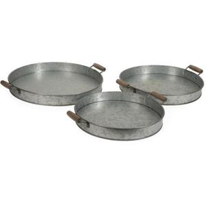 Ensemble de 3 plateaux de service galvanisés au design antique avec poignée en bois forme et taille personnalisées pour décor de cuisine de ferme - Product Image 1