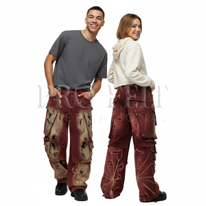 กางเกงยีนส์ขาบานมีหลายกระเป๋าแนววินเทจย้อนยุค - Product Image 5