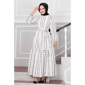 Vestido de lino hijab estampado étnico negro - Product Image 4