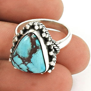 Bagues en argent faites à la main avec bague fantaisie en pierre précieuse turquoise en argent Sterling 925 bagues fines en gros bijoux Boho de Style Vintage - Product Image 3