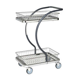 C-line Folding <b>Basket</b> Trolley Supermarket Shopping Metal and <b>Plastic</b> Trolley with PU Surface Handling Steel Mesh Structure - Product Image 1