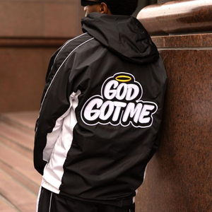 Ensemble de vêtements de sport d'hiver pour hommes Sweat à capuche brodé et survêtement Costume coupe-vent en polyester avec pantalon de survêtement court Caractéristique de maternité - Product Image 5