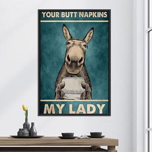 Printed <b>Canvas</b>: Rustic Farmhouse Art - 'Your Butt Napkins, My Lady',BLACK <b>FRAMED</b> <b>CANVAS</b> - Product Image 1