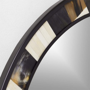 Modern Boho Chic Round Wall <b>Mirror</b> Handcrafted with Elegant Horn & Bone Inlay Decorative <b>Frame</b> Natural Accent for Home Office - Product Image 4