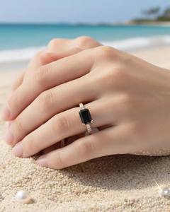 Bague en argent sterling 925 avec spinelle noir et accents blancs AD |   Bijoux élégants pour femmes en pierres précieuses |   Fournisseur en gros - Product Image 6