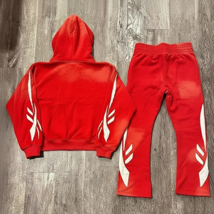 Survêtement personnalisé 100% coton molletonné Broderie usée Appliqué Survêtements pour hommes Délavage à l'acide délavé surdimensionné Pull-over Survêtement - Product Image 2