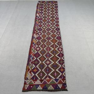 2.8x12.4 ft Vintage Rug, Turkish <b>Runner</b> Rug, <b>Red</b> Blue Animal Print Rug - Product Image 1