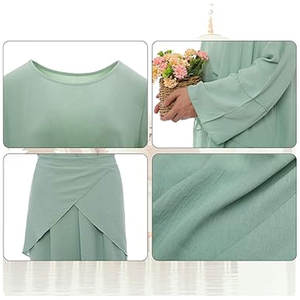 Womens Muslim Abaya Dress Islamic Prayer Outfit Inner Dress Open Front <b>Maxi</b> <b>Cardigan</b> Matching Hijab Modest Flowy Long Robe - Product Image 6