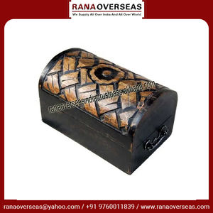 Caja de recuerdo de madera tallada decorativa, organizador de joyas, medio redondo, Color negro y marrón - Product Image 4