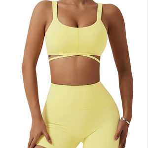 Conjunto de Yoga con patrón sólido de nuevo estilo para mujer, diseño personalizado, ropa deportiva para gimnasio con logotipo en la cintura, incluye pantalones cortos - Product Image 1