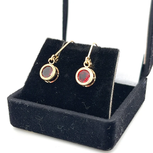 Solid 18k Real Gold Plated Round Red Garnet Clip on Drop <b>Earrings</b> Yellow Gold for Women's Fashion Jewelry - Product Image 1