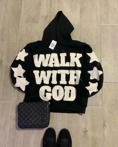 Sudadera con Capucha Extra Grande de Hip-hop para Hombre, Bordado 3D, 100% Algodón, Tejido de Punto, Patrón de Letras, Estilo Casual, Deportivo y Urbano - Product Image 1