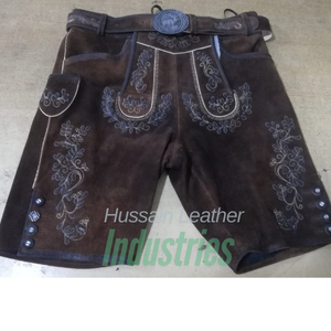 กางเกงขาสั้นหนังวัวสีน้ำตาลแบบโบราณพร้อมเข็มขัดแว็กซ์ - Product Image 1