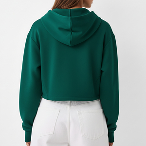 เสื้อครอปฮู้ดดี้ซิปผ้าฟลีซคอตตอน 100% ราคาส่งถูก คุณภาพสูง สีพื้น แฟชั่นสำหรับผู้หญิง - Product Image 2