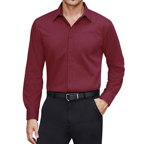 Camisas de vestir teñidas de color sólido para hombre, camisas de vestir con cuello, camisas con cuello abotonado para hombre, proveedor de fábrica OEM hecho en fábrica - Product Image 2