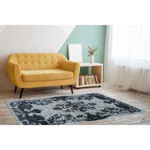 Tapis médaillon noir : design ethnique marocain turc, tapis imprimé, tapis en chenille - Product Image 1