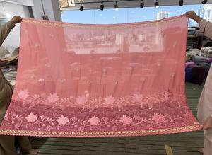 Chal de Mujer de Algodón Voile de Alta Calidad con Bordado, Encaje de Pedrería, Patrón Floral, Transpirable, Largo, para Uso Diario - Product Image 2