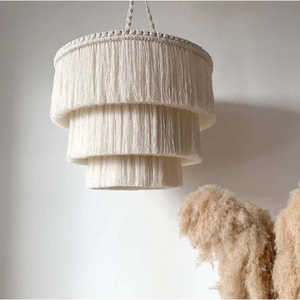 Lustre Bohème Chic à Franges en Coton avec Abat-jour à Pompons, Culot E26, Idéal pour Chambre d'Enfant ou Éclairage d'Îlot de Cuisine - Product Image 1
