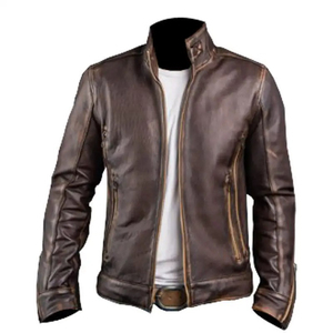 Chaqueta de Cuero para Hombre, Nueva, Estilo Desgastado, Cuello Alto, Cierre de Cremallera, Impermeable y Transpirable, Ajuste Holgado para Invierno - Product Image 6