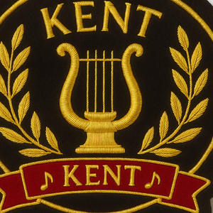 Handmade Custom <b>Gold</b> Wire Crest Elegant Bullion Embroidered Patch for Choir Music Societies Safety-Pin Ensembles Uniform Fashion - Product Image 5