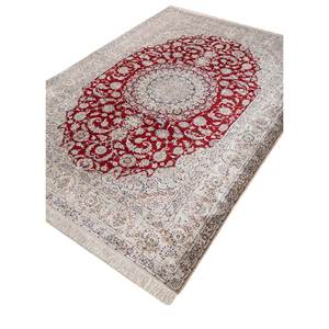 Alfombra de Seda Anudada a Mano Gulmarg, Grande, Rectangular, con Medallón Rojo Naranja, Modelo Pae-6297, para Pasillo o Sala de Estar - Product Image 2