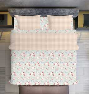 Juego de cama coordinado de flores de microfibra de tamaño Queen Premium con 1 sábana plana y 2 fundas de almohada suaves para USO HOTELERO - Product Image 1