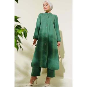 Benetton, traje de 2 piezas para mujer, adornada con túnica larga piedras, cuello de solapa Modal, ajuste holgado para oficina o temporada de otoño - Product Image 1