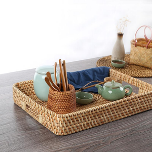 Panier de rangement moderne tressé à la main avec poignées en bois, lot de 2 paniers pliables en jacinthe d'eau pour l'organisation - Product Image 6