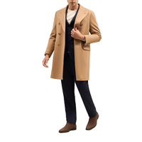 Manteau Homme Camel Marron 100% Laine Mérinos Style Varsity Long Simple Breasted Smart Casual Urban Looks pour Automne/Hiver