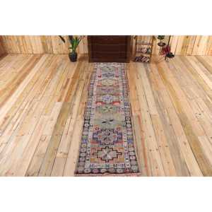 2.4x9.8 ft Turkish Rug, Vintage <b>Runner</b> Rug, <b>Red</b> Paisley Wool Rug - Product Image 1