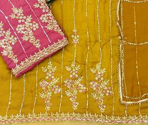 Costumes modernes en soie brodés à la main non cousus pour femmes Style traditionnel indien tendance pour les fêtes - Product Image 3