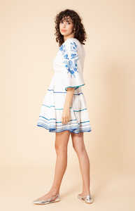 เดรสสั้นของผู้หญิงวินเทจคอวีแขนสามส่วนปักลายดอกไม้2024ฤดูร้อน - Product Image 4