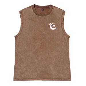 Débardeur de gymnastique pour hommes surdimensionné avec emmanchures 100% coton Fitness Vest Breathable Casual Style Acid Wash Embroidery - Product Image 4