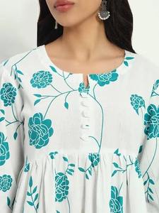 Robe indienne en coton imprimé à la main nouvelle tenue d'été décontractée à la mode Style doux floral tour de taille naturel pour la Saint-Valentin - Product Image 2